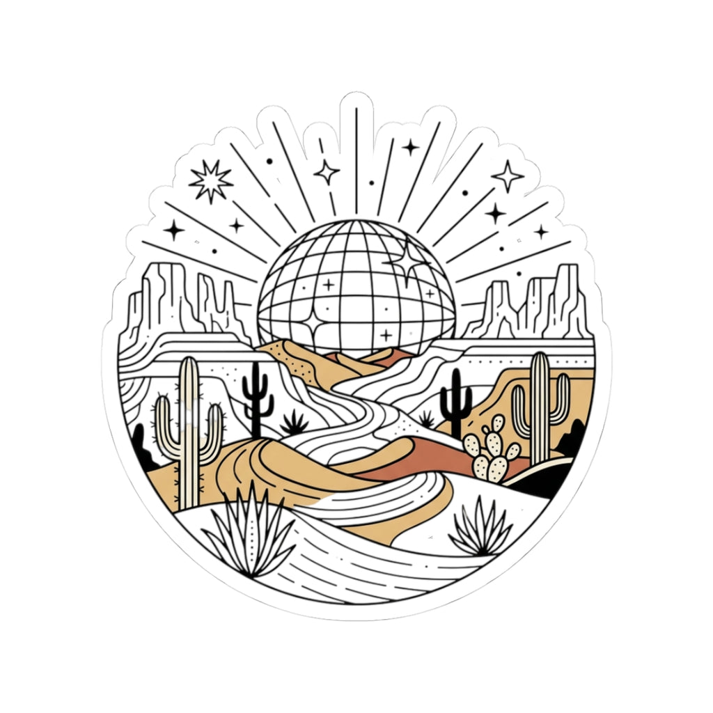 Desert Disco Sticker — Retro Desert Landscape Kiss-Cut Sticker