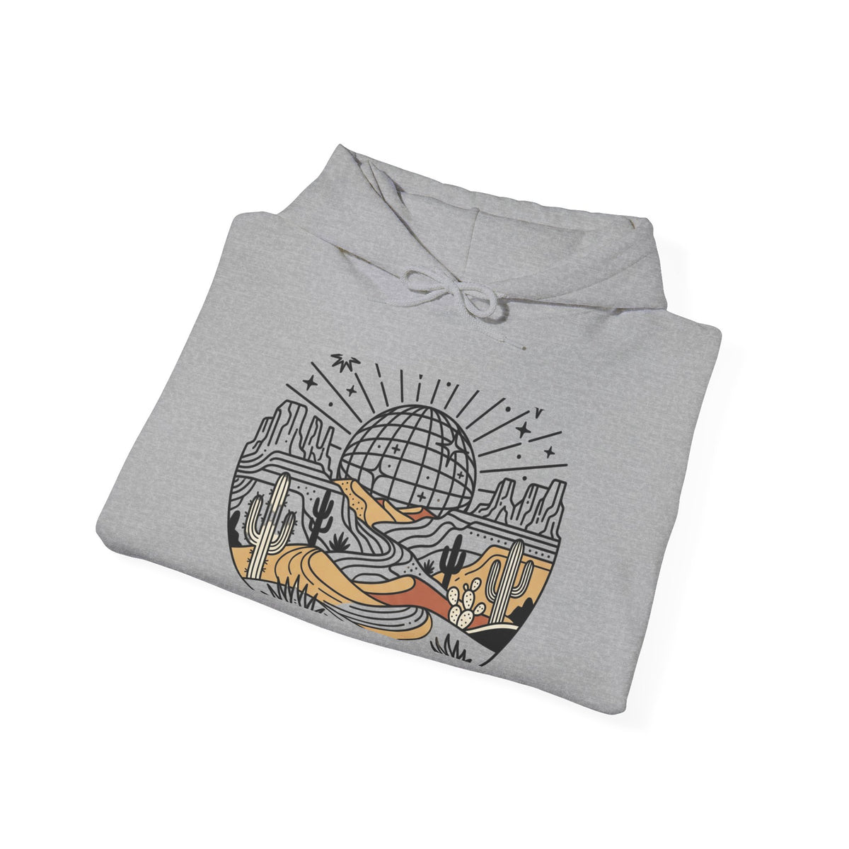 Desert Road Trip Hoodie — Retro Sunset Scenic Graphic Hooded Sweatshirt