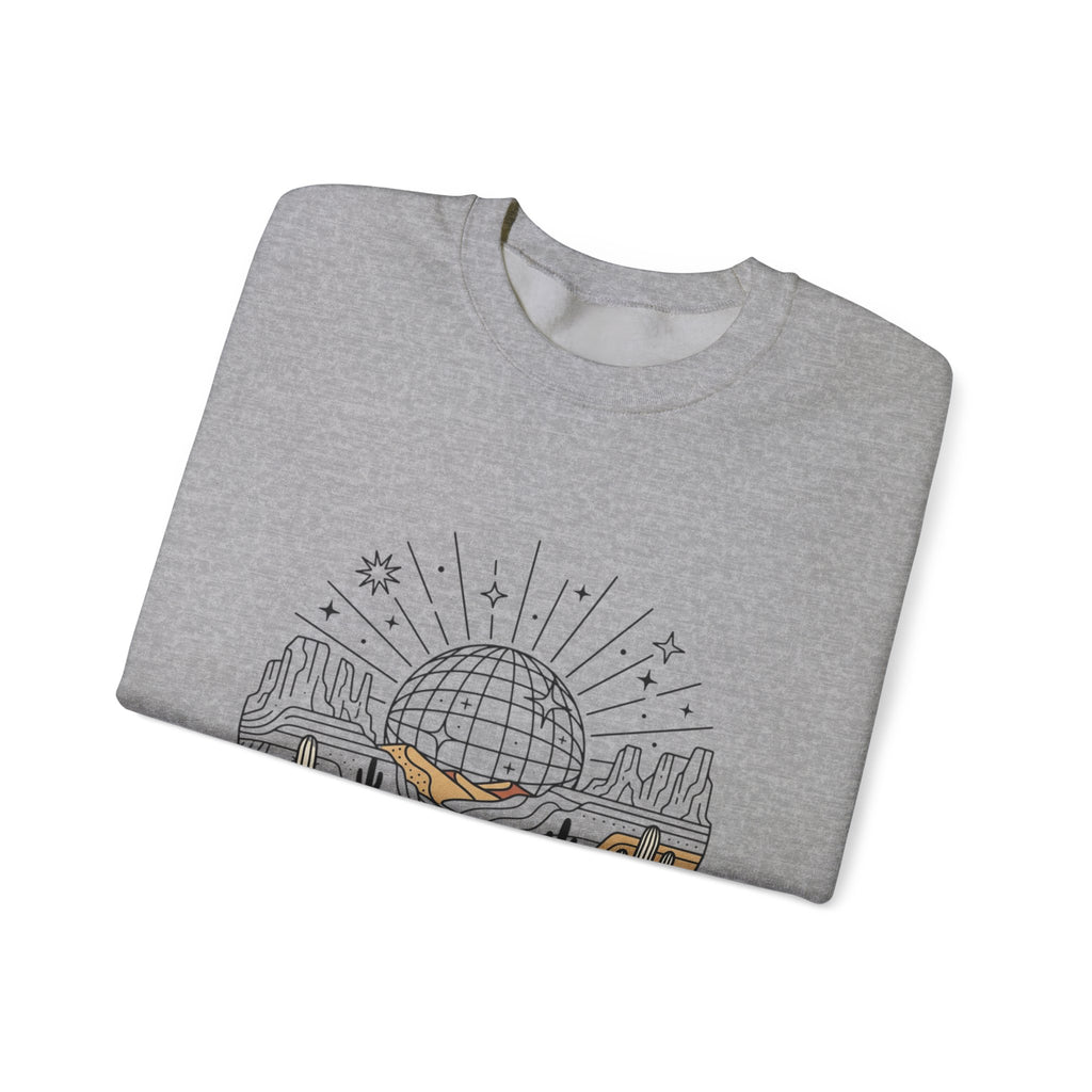 Desert Disco Crewneck Sweatshirt — Retro Sunset Cactus Landscape