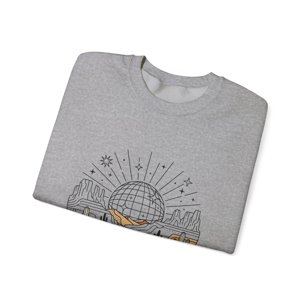 Desert Disco Crewneck Sweatshirt — Retro Sunset Cactus Landscape