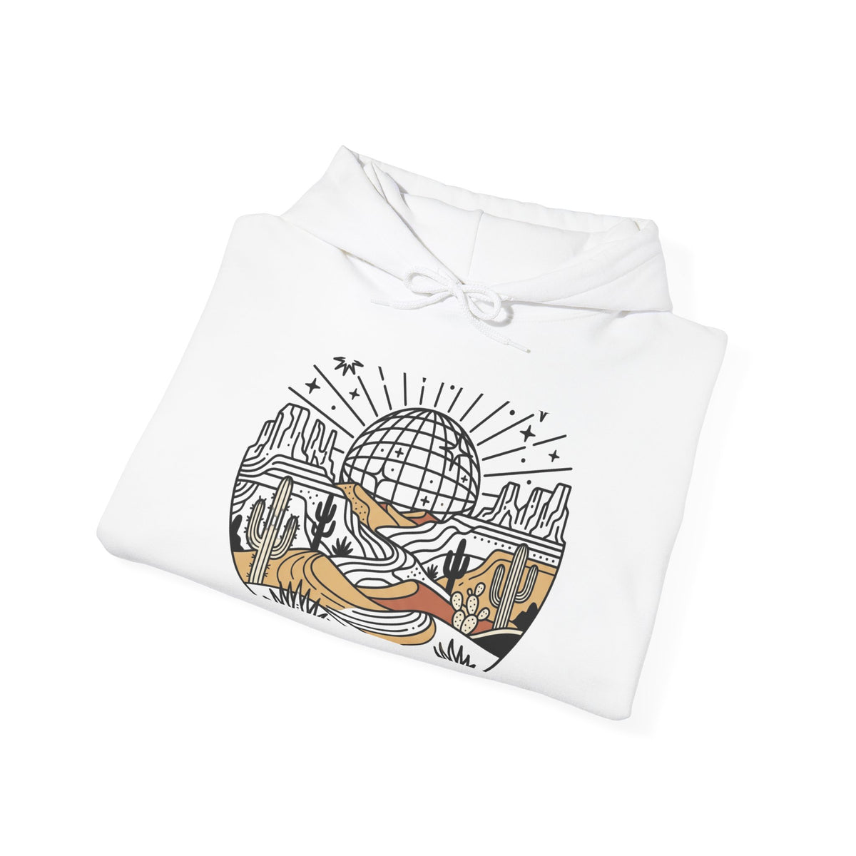 Desert Road Trip Hoodie — Retro Sunset Scenic Graphic Hooded Sweatshirt