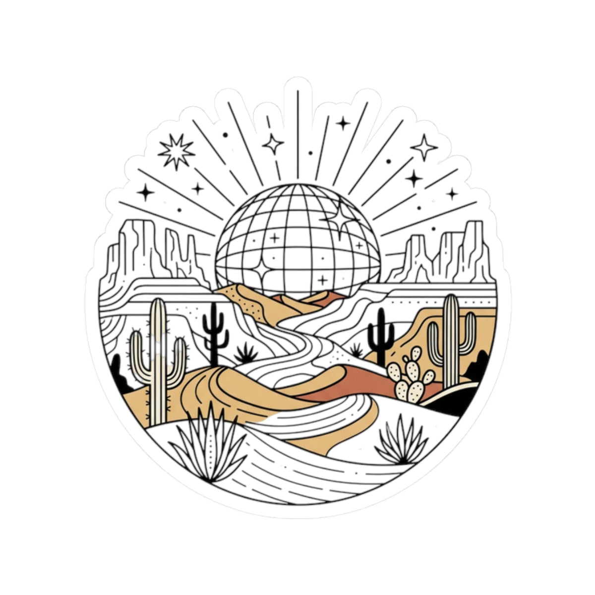 Desert Disco Sticker — Retro Desert Landscape Kiss-Cut Sticker