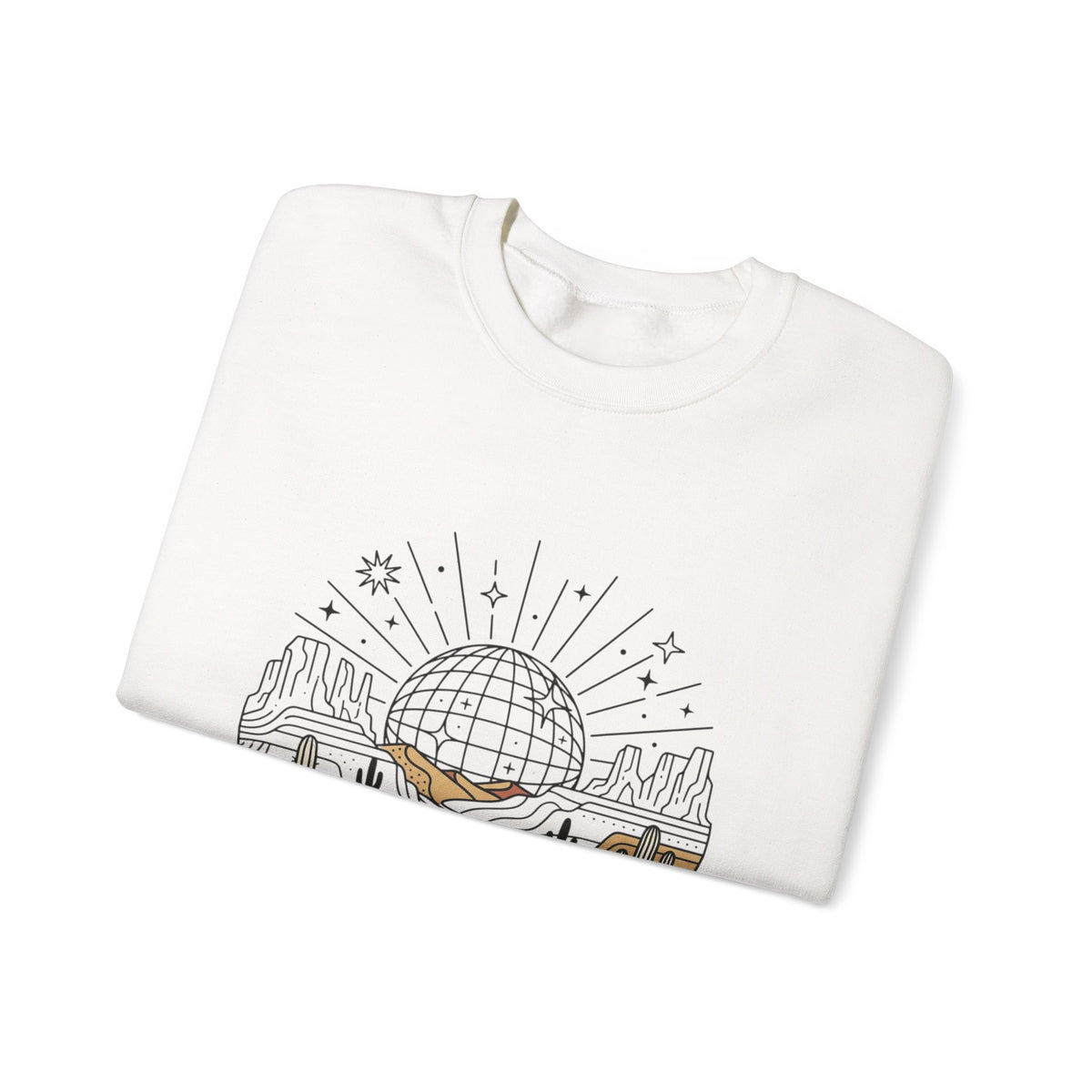 Desert Disco Crewneck Sweatshirt — Retro Sunset Cactus Landscape