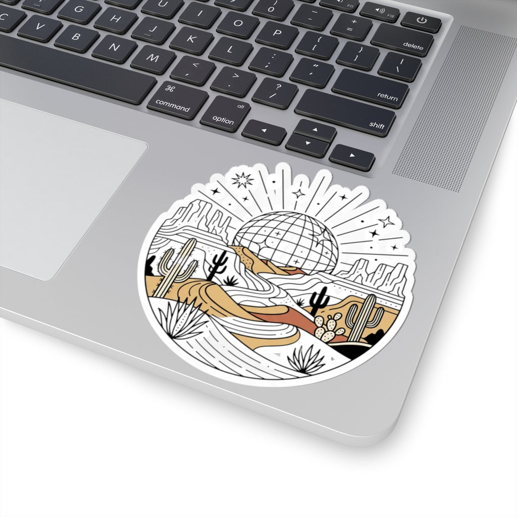 Desert Disco Sticker — Retro Desert Landscape Kiss-Cut Sticker